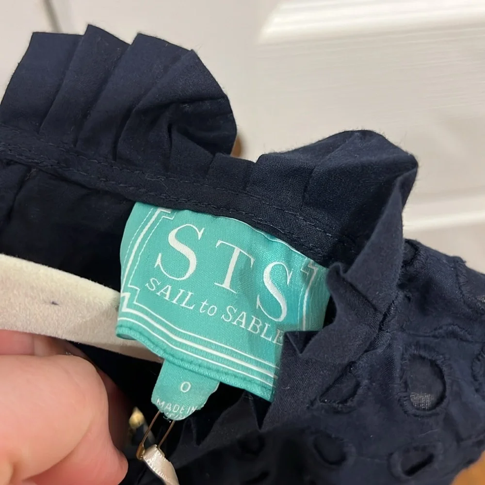 Sail to Sable Eyelet Ruffle Dress Navy Blue Womens Size 0 - Picture 5 of 7